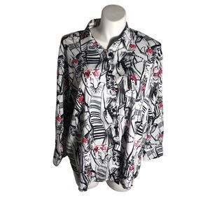 Karl Lagerfeld long sleeve Paris print button front top Sz 1X